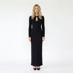 Keyhole Cutout Long Sleeve Shimmer Maxi Dress
