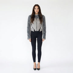 Faux Fur Trim Zip-Up Jacket with Corset Detail