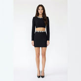 Floral Rhinestone Trim Crop Top and Mini Skirt Set