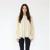 Ruffled Cascade Long Sleeve Chiffon Blouse