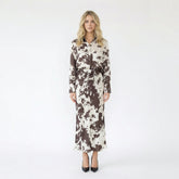 Cow Print Long Sleeve Shirt and Maxi Skirt Set
