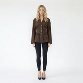 V-Neck Cinched Waist Button-Up Blouse
