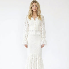 Victorian-Style Lace Button-Up Blouse and Mermaid Skirt Set