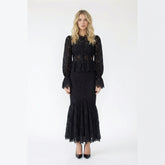 Victorian-Style Lace Button-Up Blouse and Mermaid Skirt Set
