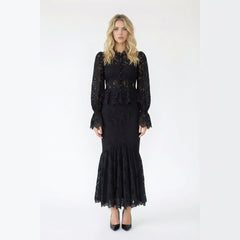 Victorian-Style Lace Button-Up Blouse and Mermaid Skirt Set