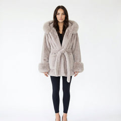 Contrast Faux Fur Trim Jacket