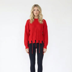 Distressed Crew Neck Chunky Knit Sweater