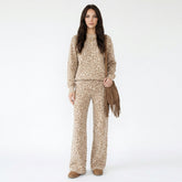 Leopard Print Crew Neck Sweater and Wide-Leg Pants Set