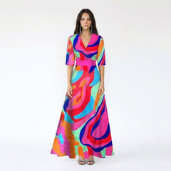 V-Neck Bishop Sleeve Floral Print Maxi Dress