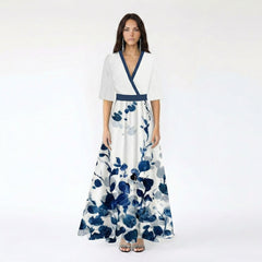 V-Neck Bishop Sleeve Floral Print Maxi Dress