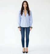 Blue Stripe Shirt with Leopard Cuffs