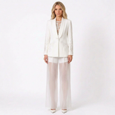 Embellished Blazer and Sheer Overlay Wide Leg Pant Set