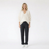 Lace Trim V-Neck Ribbed Knit Oversized Sweater