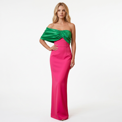 Satin Strapless Column Gown with Contrast Twisted Bodice Overlay