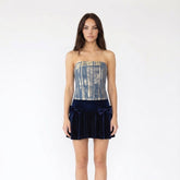 Strapless Metallic Foil Denim Corset Top