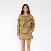 Zip-Front Hooded Twill Jacket and Layered Skirt Set