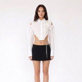 Cut-Out Floral Appliqué Shirt with Waist Tie Detail