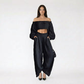 Off-The-Shoulder Crop Top and Wide Leg Linen Set
