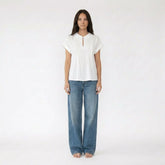 Short Sleeve Peter Pan Collar Pleated Blouse
