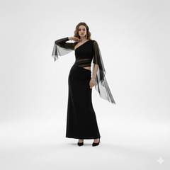 One - Shoulder Cut - Out Mesh Dress