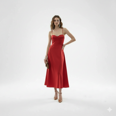 Red Spaghetti - Strap Midi Dress