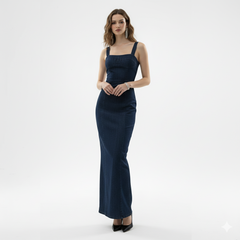 Square Neck Denim Maxi Dress