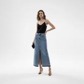 Vintage Blue A-Line Slit Denim Skirt