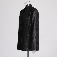 Black Textured Double Breasted Blazer