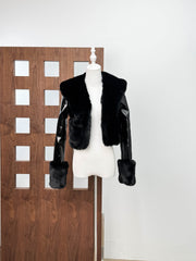 Cropped Faux Fur and Patent Jacket