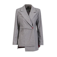 Grey Asymmetrical Pinstripe Blazer