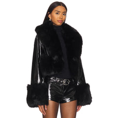 Cropped Faux Fur and Patent Jacket