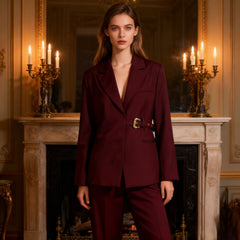 Buckled Waisted Notched Lapel Single Breasted Blazer