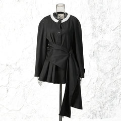 Black Asymmetrical Pleated Wrap Top