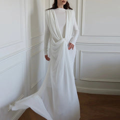 Splicing Long Sleeved Irregular Twisted Long Dress