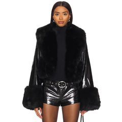 Cropped Faux Fur and Patent Jacket
