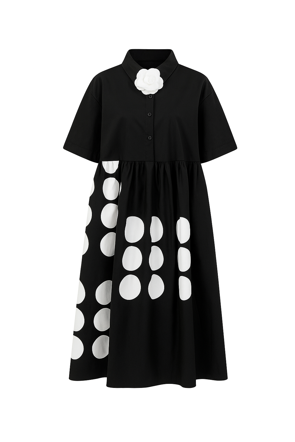 Asymmetric Dot Bloom Collar  Dress