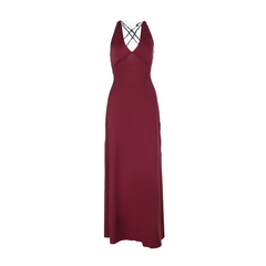 Burgundy Halter Backless Dress