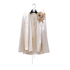 Satin Cape Blouse with Oversized Rose Detail