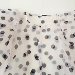 Sheer Mesh Polka Dot Puffy Sleeve Blouse