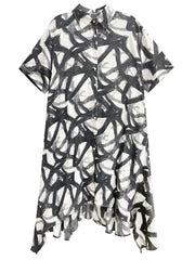 Abstract Brushstroke Asymmetric Shirt Dress