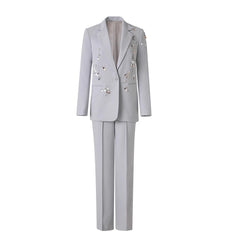 Sequin Embellished Blazer and Tailored Trouser Suit Set