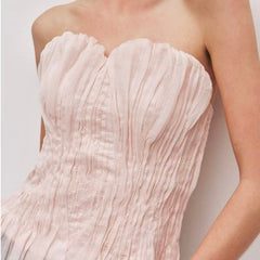 Strapless Sweetheart Ruched Corset Top with Asymmetrical Ruffle Hem