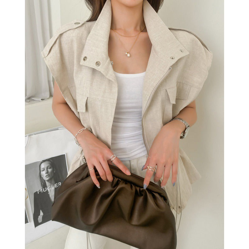 Olive Military-Inspired Zip-Up Utility Vest