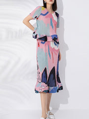 Pastel-Hued Abstract Print Ruffled Suit