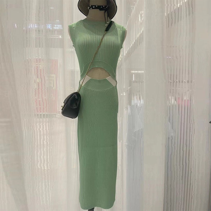 Mint Ribbed Cut-Out Waist Knit Midi Dress