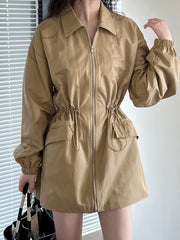 Zip-Up High-Neck Drawstring Waist Jacket