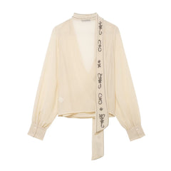 Embellished Scarf-Neck Surplice Blouse
