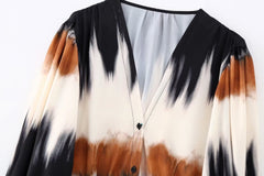 Gradient Inkbrush Drawstring Waist Dress