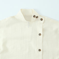 Asymmetric Button-Front Linen Blend Top