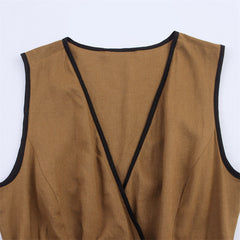 Sleeveless V-Neck Wrap Midi Dress with Belt